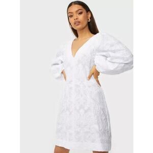 SAMSOE SAMSOE Women's Anai Dress Medium Bright White Embroidered V Neck NWOT